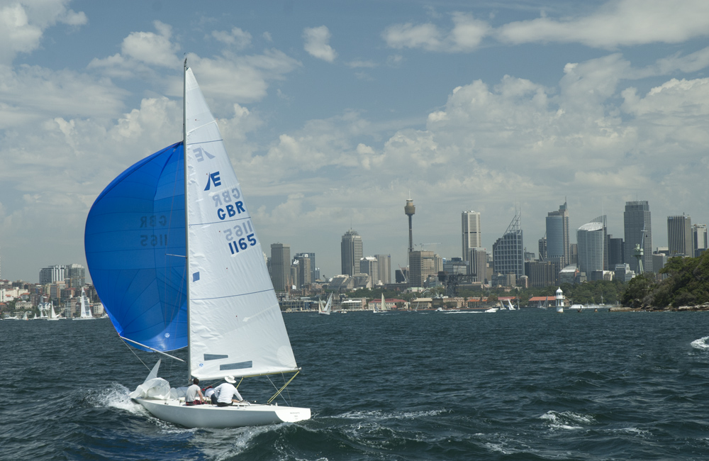 A yacht sailing in Sydney Harbour, New South Wales, Australia.